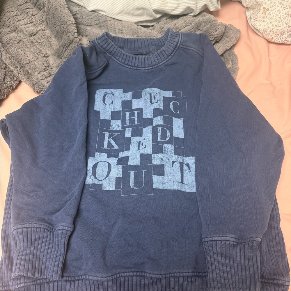Aerie Navy Checked Crewneck Sweater